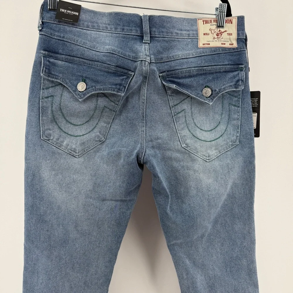 True Religion Geno SN Flap Slim Jeans 32 Light Icy Blue Pine Wash 700859‎ NEW